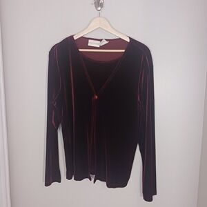 Vintage Christie & Jill Velvet Burgundy Holiday Shirt Women's Size M